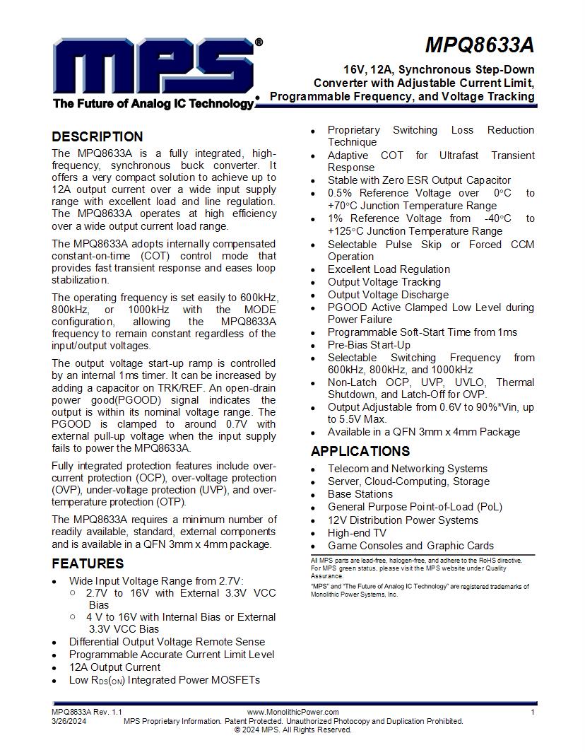 Monolithic Power Systems MPS SMD SMT Semiconductors Datasheets Mouser