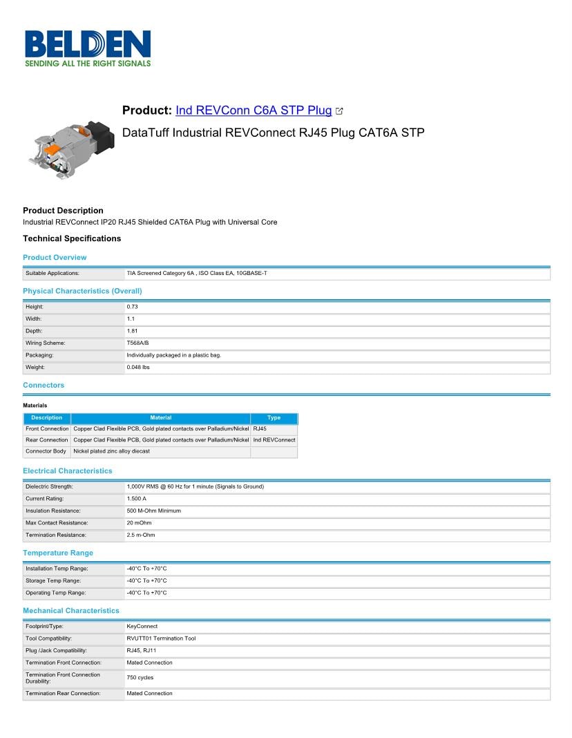 Ind Revconn C A Stp Plug Technical Data Sheet Off