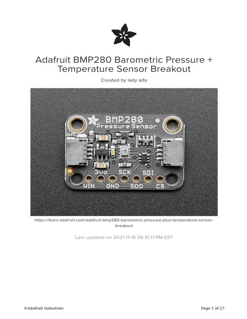 Overview Adafruit BMP280 Barometric Pressure Temperature 50 OFF