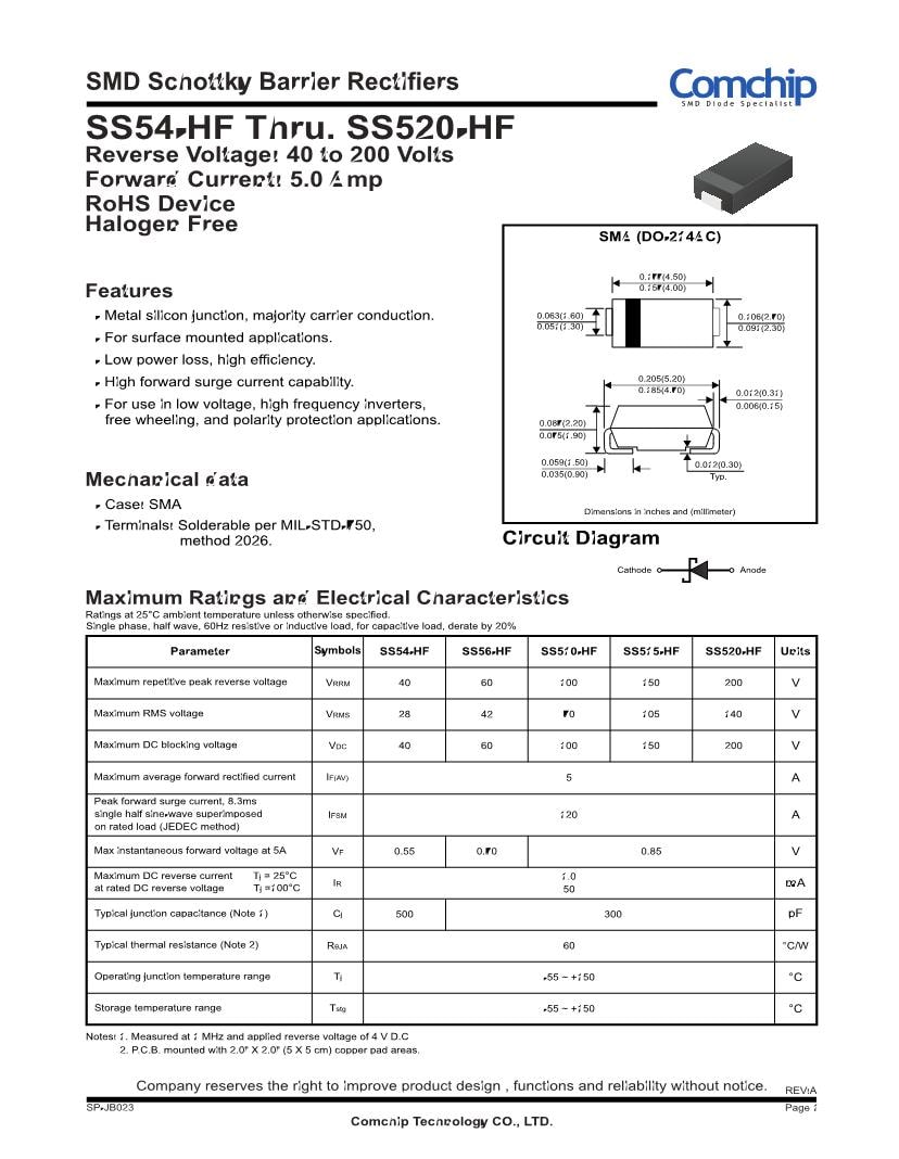 Comchip Technology Diodes Rectifiers Datasheets Mouser