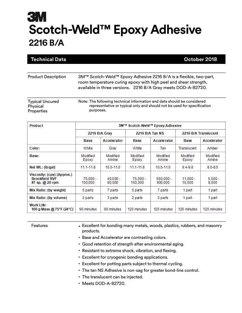 3m Scotch Weld 2216 Data Sheet UK Online | www.oceanproperty.co.th