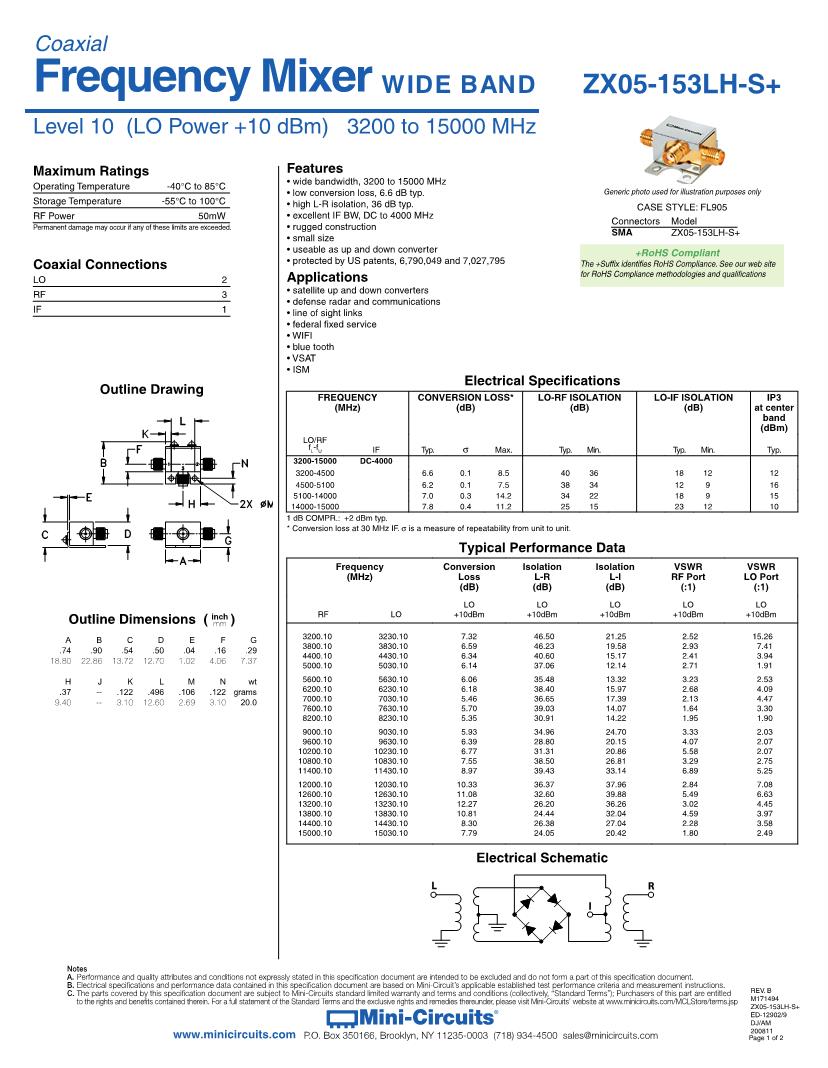 Mini-Circuits ZX05 Series RF Mixer Datasheets – Mouser