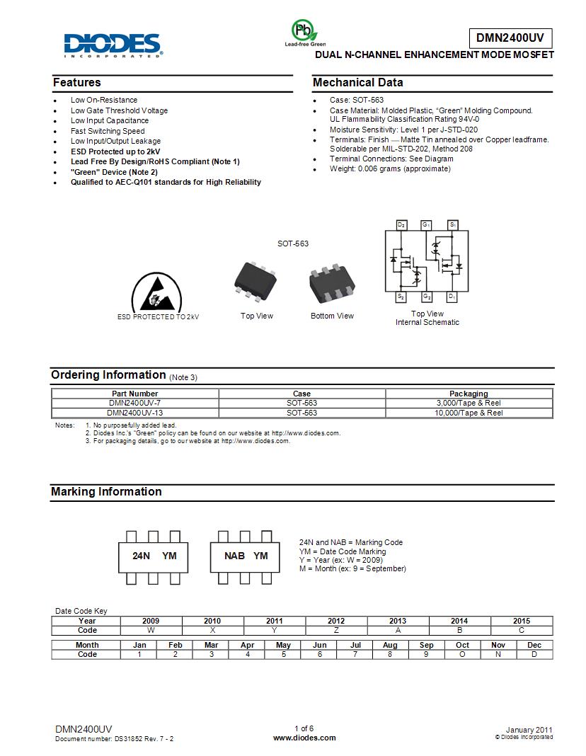 Smd Smt Sot-563-6 2 Channel N-channel Mosfet Datasheets 