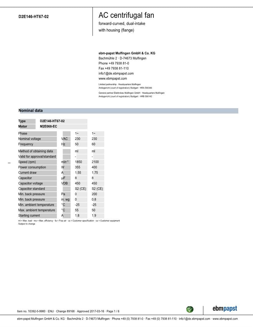 Product data sheet D2E146HT6702