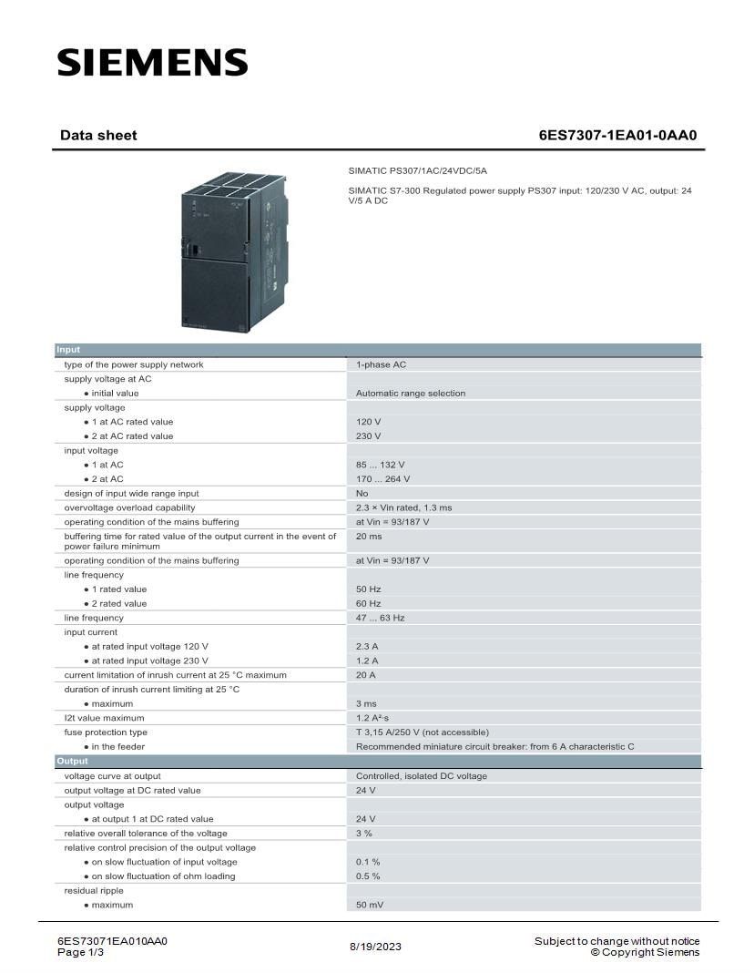 Data sheet 6ES7307-1EA01-0AA0