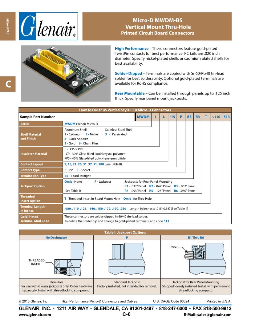 Vertical Through Hole Solder D-Sub Micro-D Connectors Datasheets – Mouser