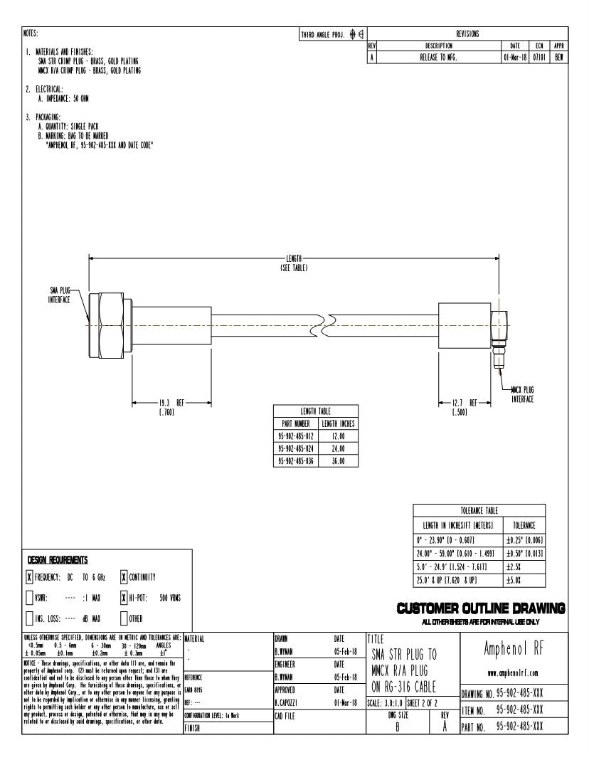 SMA Right Angle Plug (Male) MMCX RF Cable Assemblies Datasheets – Mouser