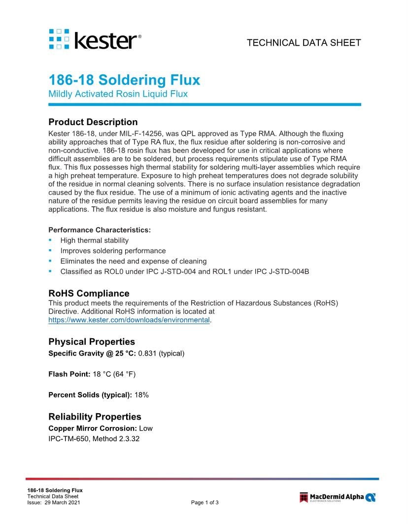 Kester Soldering Flux Datasheets Mouser