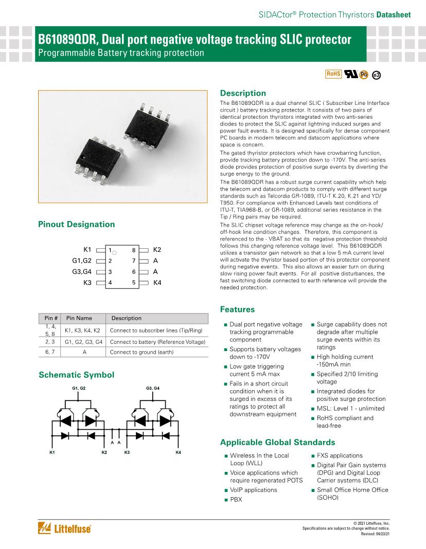 SIDACtor Thyristor Surge Protection Devices - TSPD Datasheets – Mouser