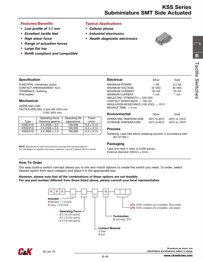 KSS Series Subminiature SMT Side Actuated