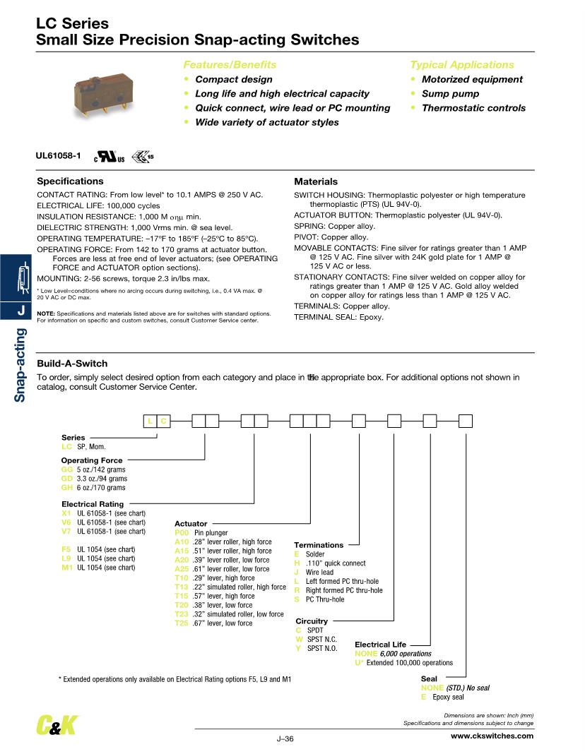 SPST Snap Basic / Snap Action Switches Datasheets – Mouser