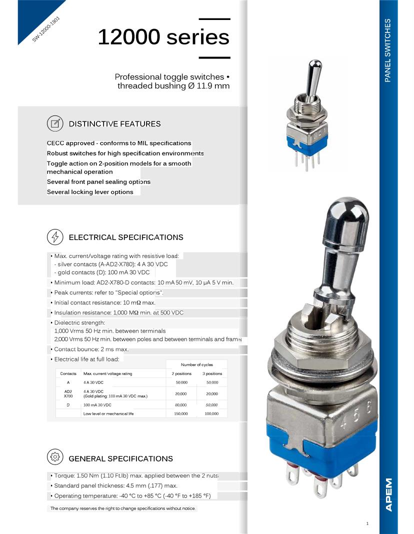 DP3T Toggle Switches Datasheets Mouser