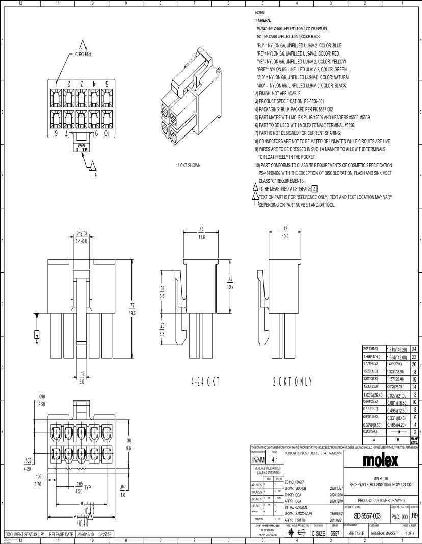 Molex 5557 Series Connectors Datasheets – Mouser