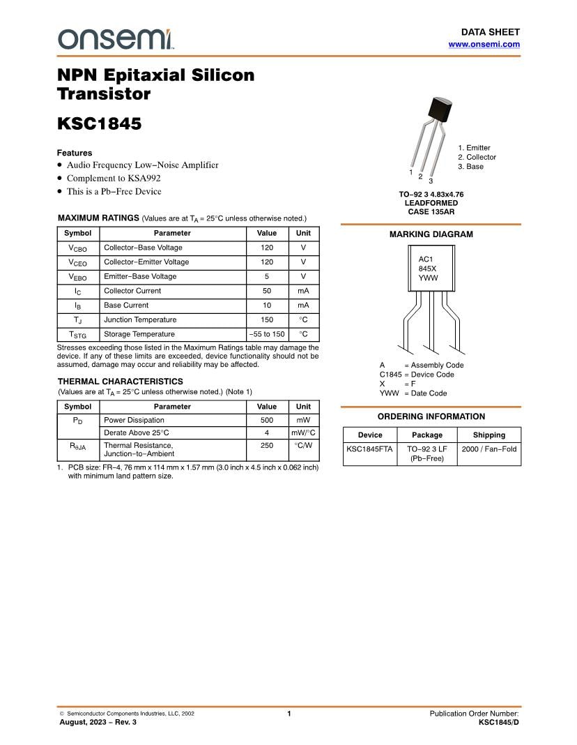 Ksc Datasheet Pinout Power Ratings Equivalents Off