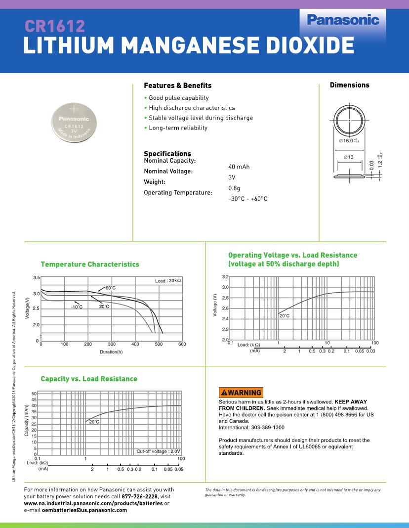 Panasonic Batteries Datasheets – Mouser