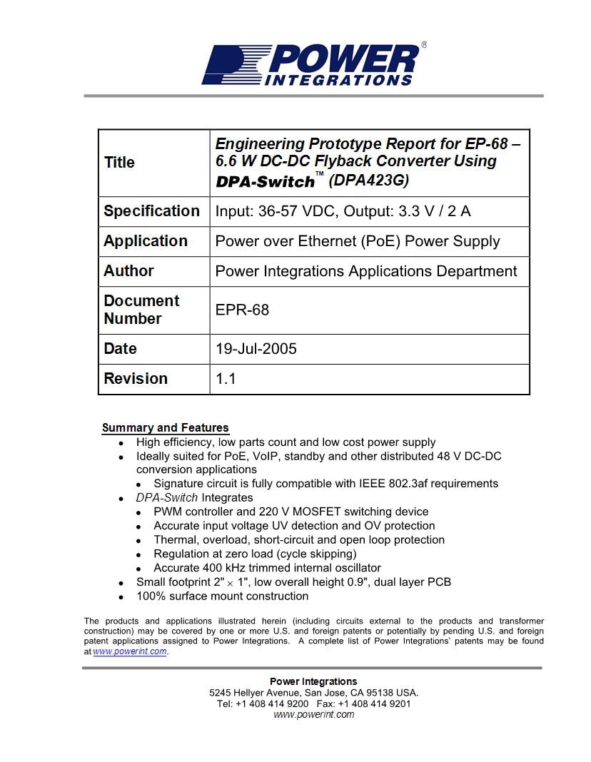 Power Integrations DPA-Switch Power Management IC Development Tools ...