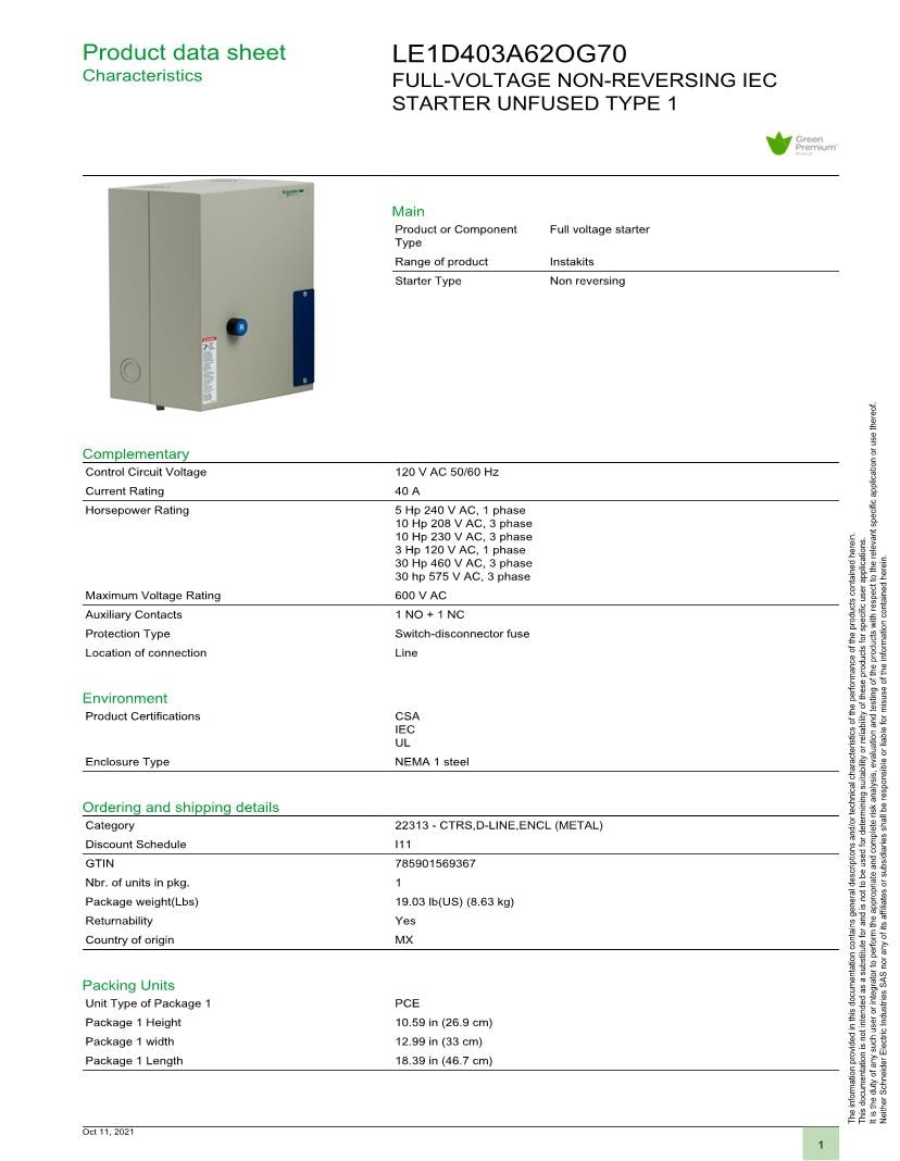 Schneider Electric LE1D Series Motor Drives Datasheets – Mouser