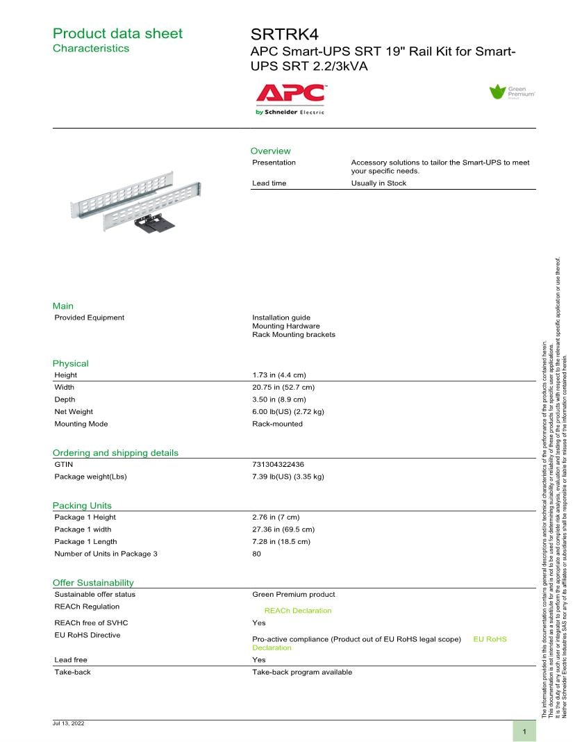 Rail Kit Racks & Rack Cabinet Accessories Datasheets – Mouser