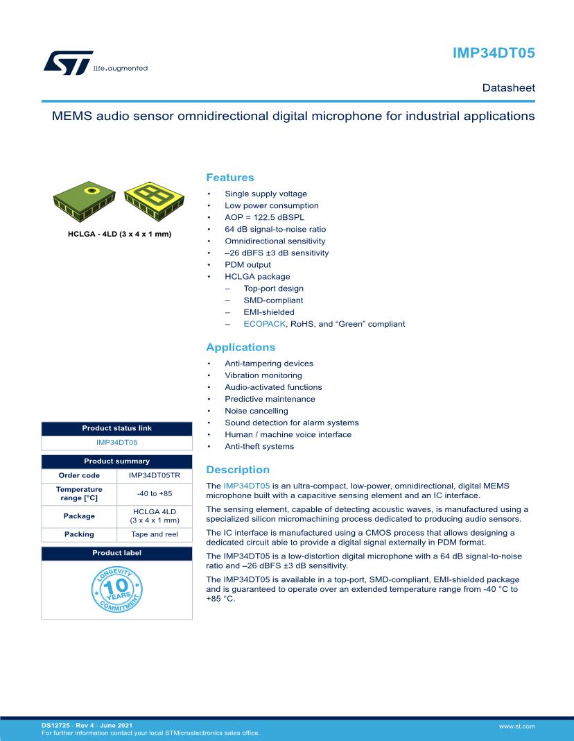 STMicroelectronics Electromechanical Datasheets – Mouser