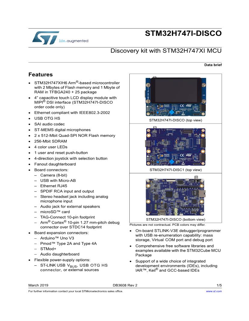 Data Brief STM32H735G-DK Discovery Kit With STM32H735IG MCU, 48% OFF