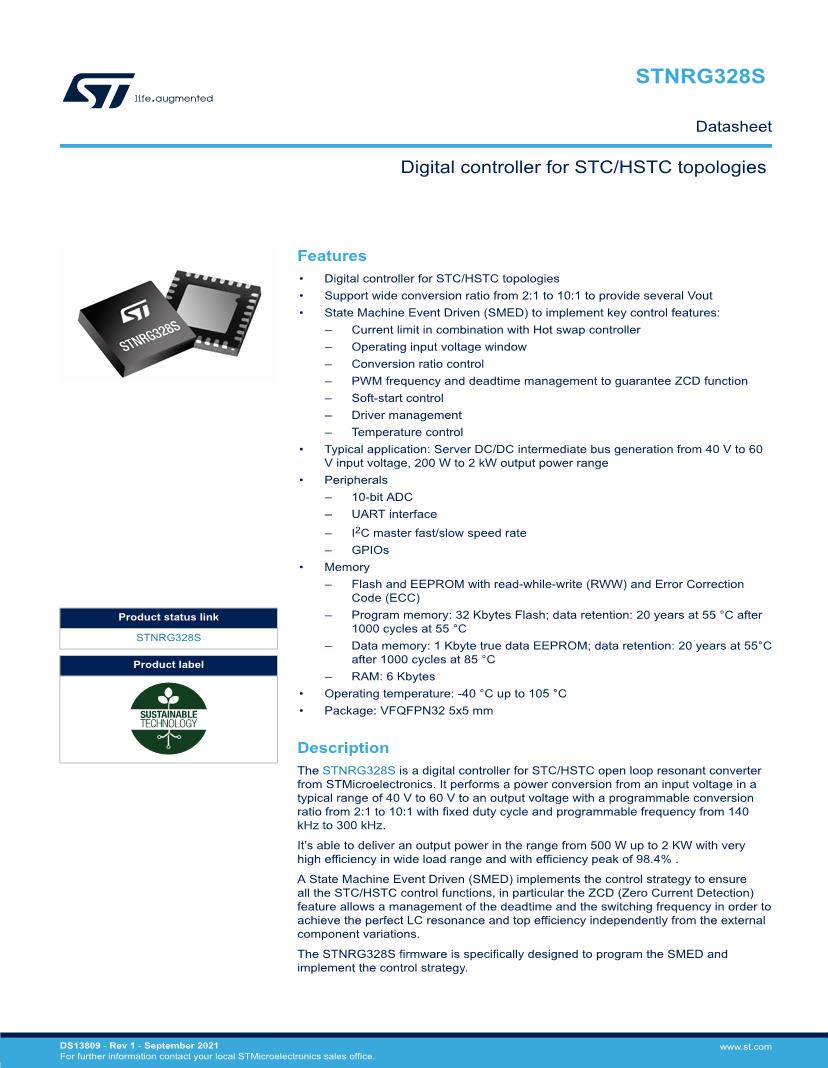 STMicroelectronics Switching Controllers Datasheets – Mouser