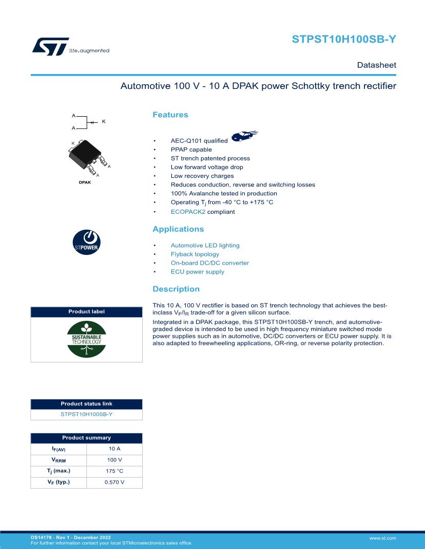 STMicroelectronics Schottky Diodes & Rectifiers Datasheets – Mouser