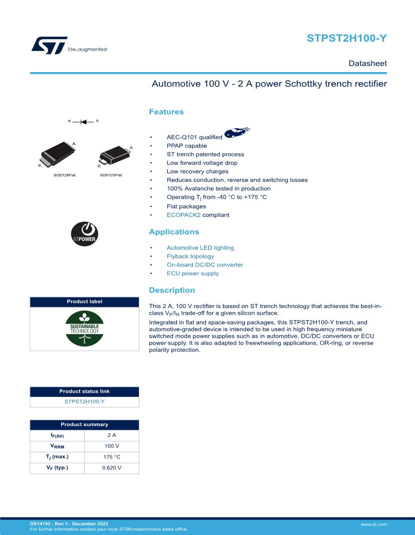 STMicroelectronics Schottky Diodes & Rectifiers Datasheets – Mouser