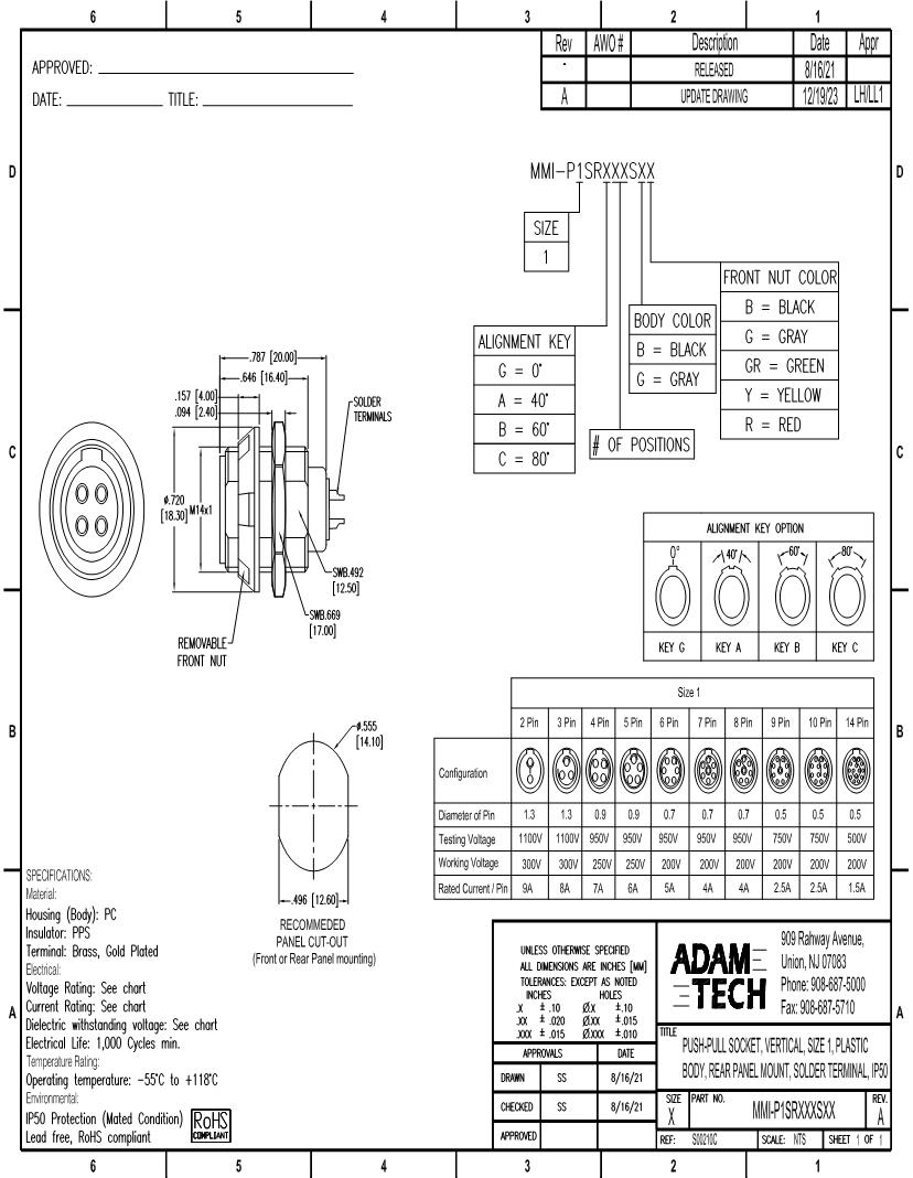 Gold 8 Position Solder Pin Standard Circular Connector Datasheets – Mouser