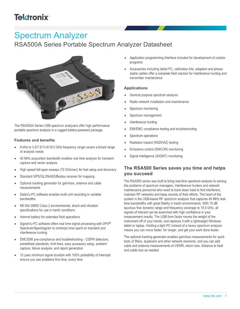 Spectrum Analyzers Datasheets – Mouser