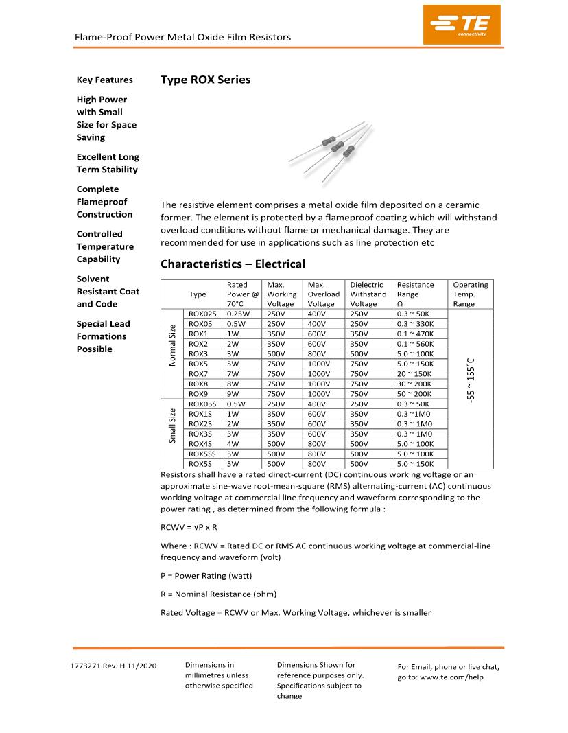 3 W 330 Ohms Metal Oxide Resistors Datasheets Mouser