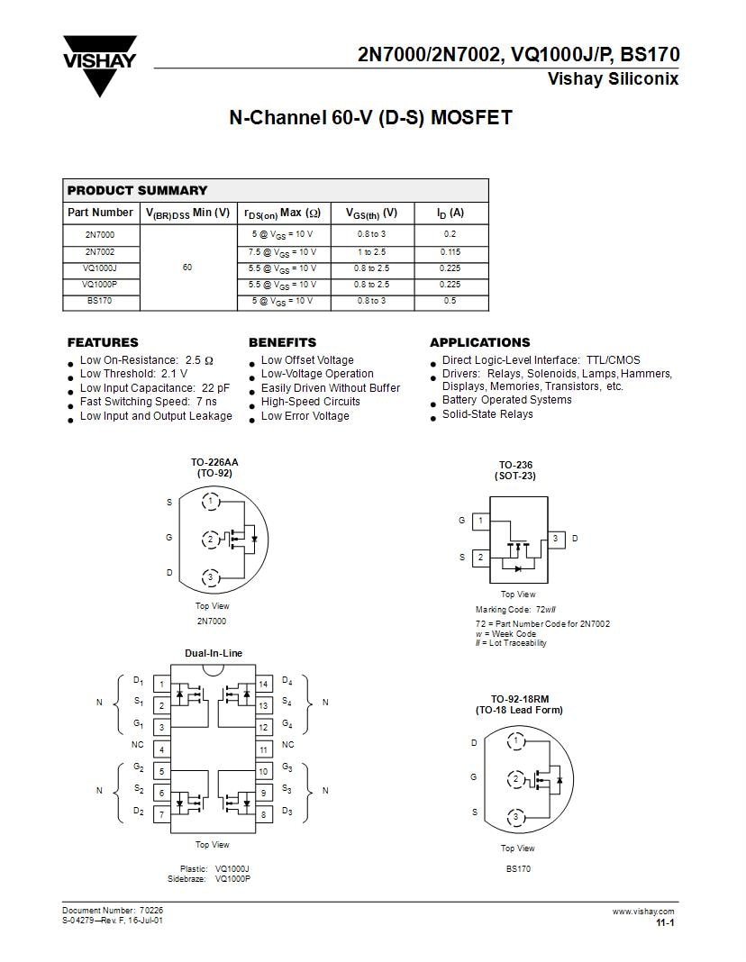 2N7002 MOSFET Pinout, Datasheet, Equivalents Features, 45% OFF