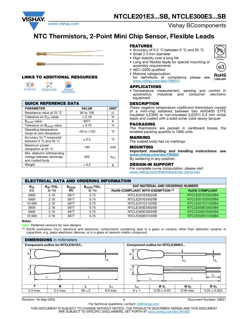 Ntc Thermistors Datasheets Mouser