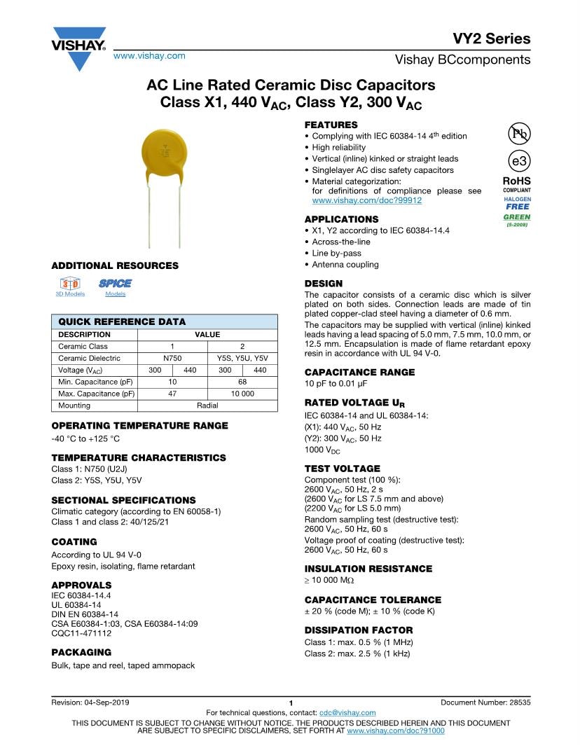 Конденсаторы vishay datasheet