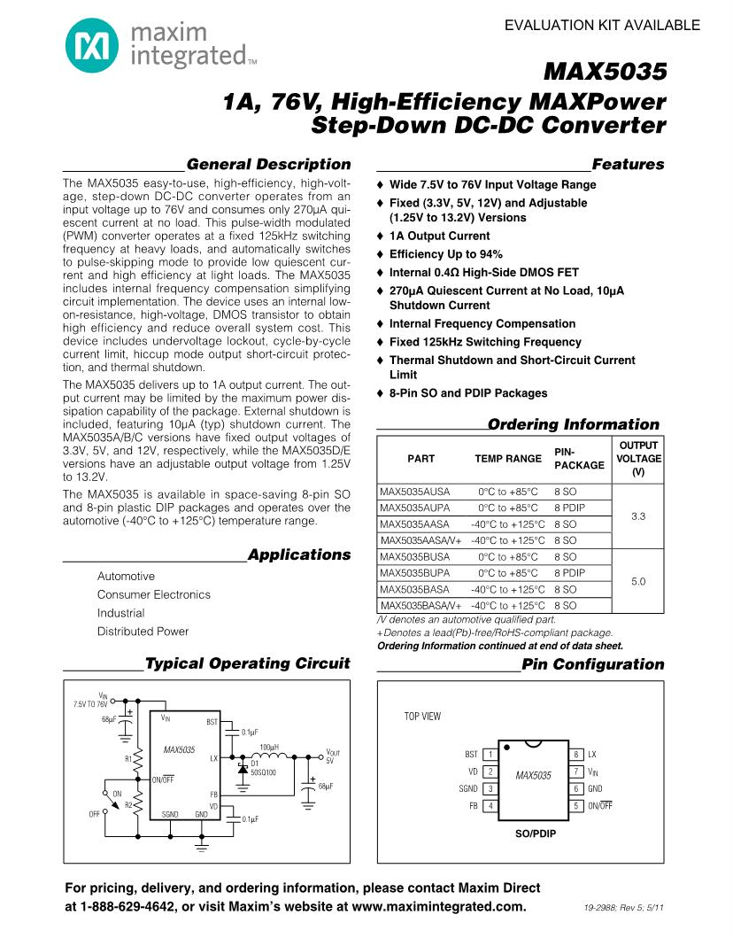 85 C Switching Voltage Regulators Datasheets – Mouser