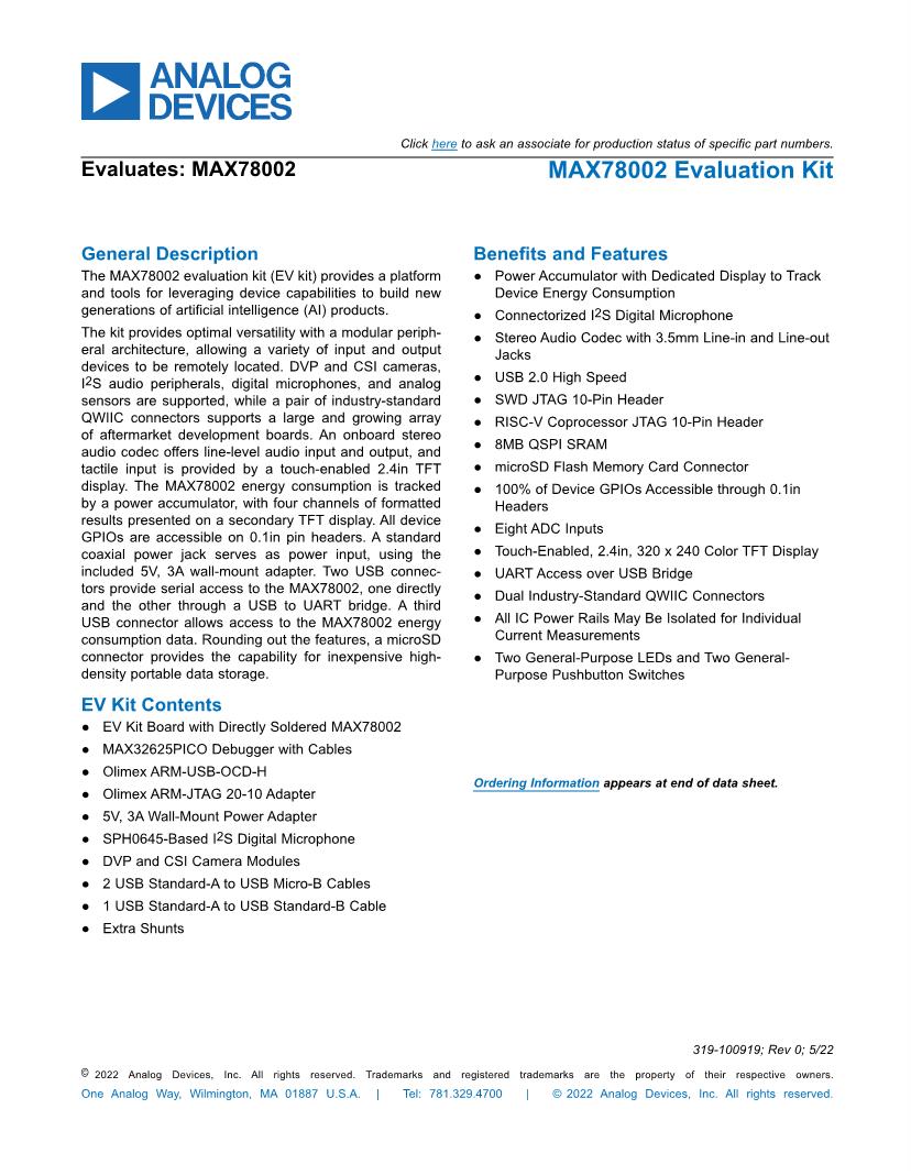 Analog Devices Inc./Maxim Integrated 的 MAX32660 Evaluation System 規格書