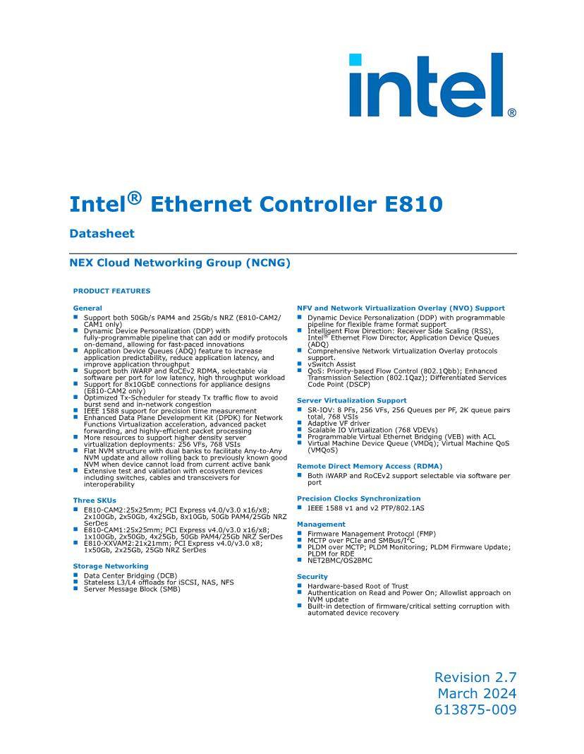 Intel Ethernet ICs Datasheets – Mouser