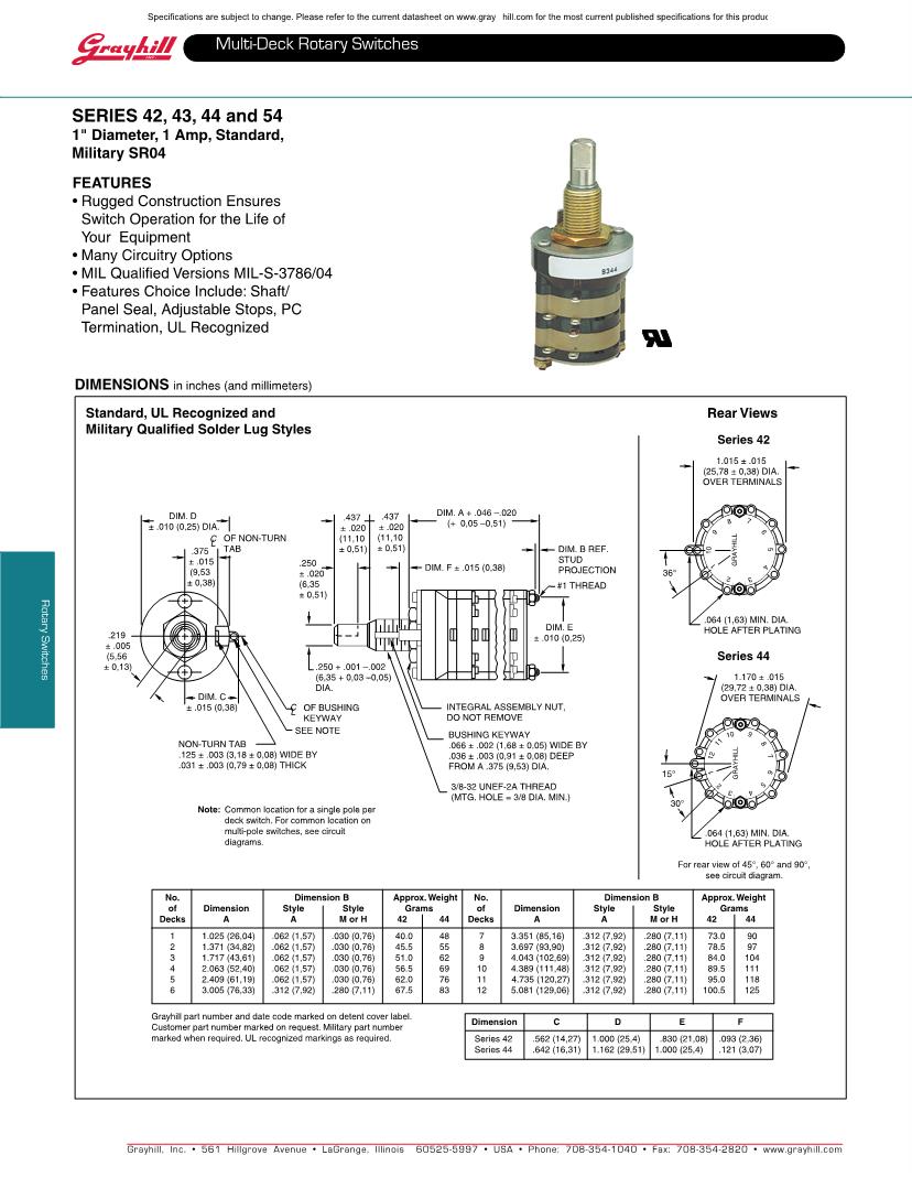 Multi-Deck Rotary Switches SERIES 42, 43, 44 and 54