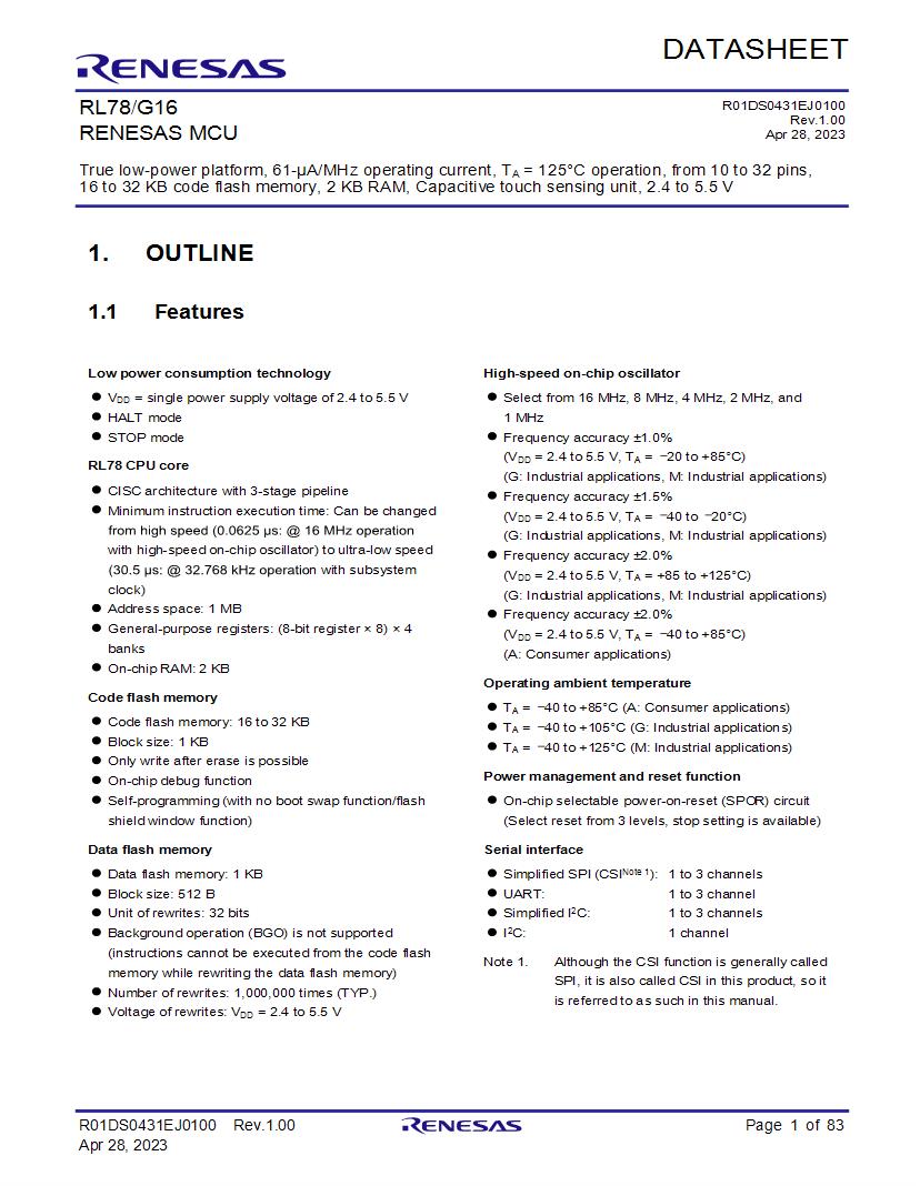 Renesas Electronics Datasheets – Mouser