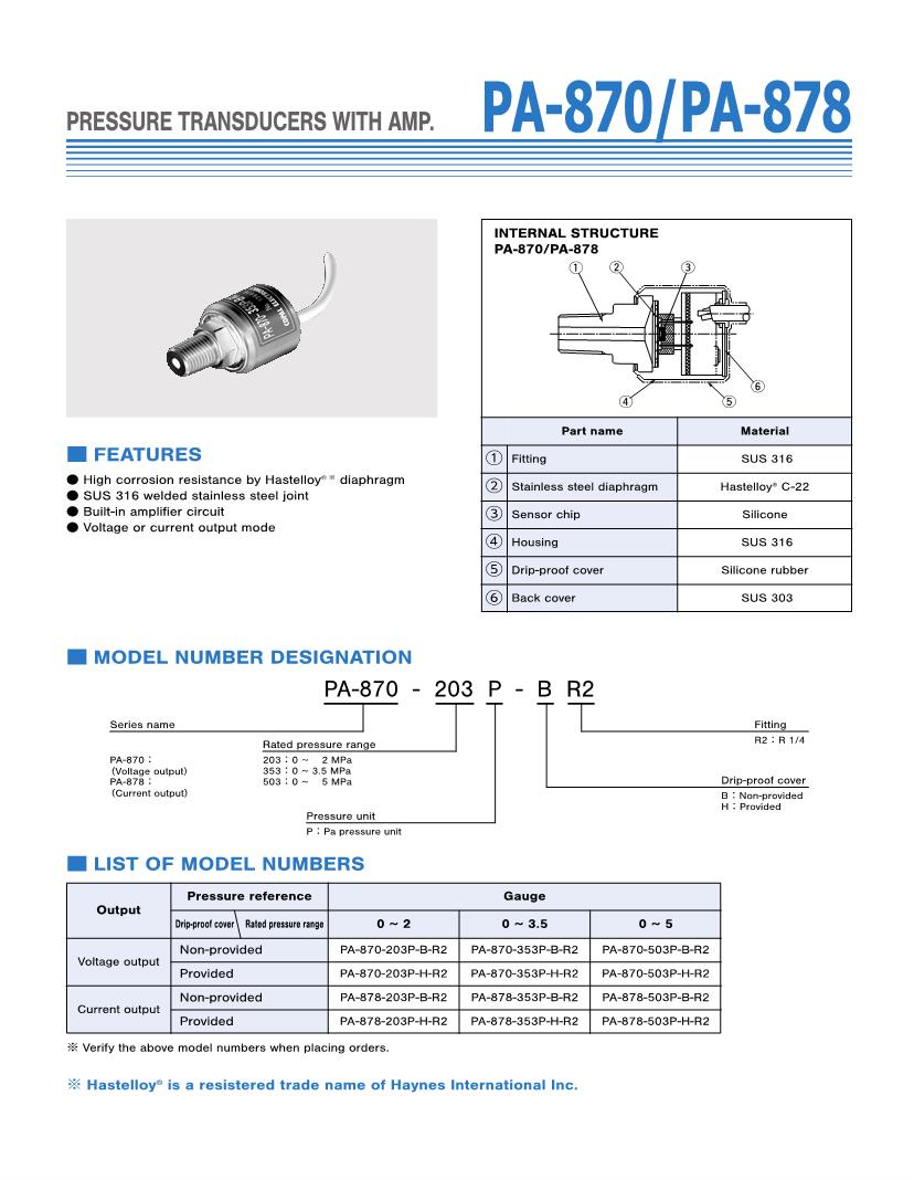 Pressure Sensors with Amp_PA-870/PA-878 series_Nidec Copal Electronics