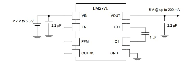 LM2775/LM2775-Q1 Switched Capacitor Converter - TI | Mouser