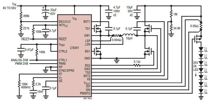 LT8391 Synchronous Buck-Boost LED Controllers - ADI | Mouser