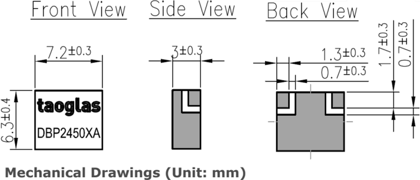 Mechanical Drawing - Taoglas DBP.2450.X.A.30 Dielectric Band Pass Filter Mechanical Drawing - Taoglas DBP.2450.X.A.30 Dielectric Band Pass Filter