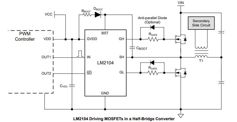 LM2104 Half-Bridge Gate Driver - TI | Mouser